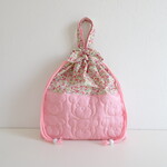 リボンも可愛い♡くまステッチパステルPink×花柄のお着替え袋
