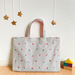 【完成品】レッスンバッグ ストライプ × チェリー × ピンク