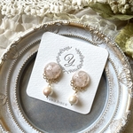 母の日にも♡ローズクォーツとコットンパールのレーシーピアス／イヤリング