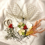 kuu88様　オーダー品　つまみ細工×ドライフラワー　クリームピスタチオグリーン　ミックス