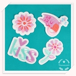 DY02 刺繍アイロンワッペン5枚セット大きいサイズ　カラフルはな　キッスハート