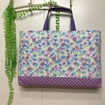 【完成品】W45cm×30cm★ 白 パープル ちょうちょ いちご パープルドット ラベンダー★ 椅子の背にかけられる 大きめ レッスンバッグ 小学校