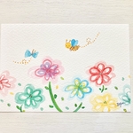 🌸透明水彩画「みつばちとちょうちょ」イラストポストカード　バースデーカード ウェディングカード　入学祝い　入学式　入園入学　花　春　蝶々　ちょうちょ　母の日❤️