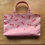 【a様ご予約品】★ラミネート絵の具バッグ＊ストライプオンリボンが可愛い☆ピンク★ 