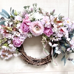 No.wreath-15303★桜のリース<大> 21-(4) 桜＆ラナンキュラス　43cm・アートフラワー/造花リース/大型リース