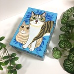 手描き 猫の木箱 小物入れ 原画 手書き 猫  絵 絵画 イラスト アート 花 フラワー