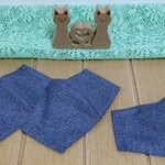 【デニム風リバーシブルプリント・ブルー】大人用☆ドーム型手作りマスク☆肌側抗菌特殊生地☆