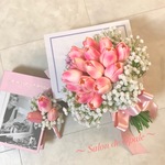 ブーケ かすみ草 チューリップ クラッチブーケ ピンク 白  枯れない 花 オーダーブーケ 