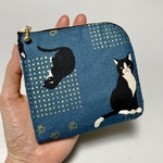 L字ファスナーミニ財布　＊ハチワレ 猫 - アッシュブルー＊ 