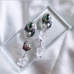 glass oval ice clear silver Earrings