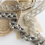 刺繍　パール　リボン　ヴィンテージ　アンティーク　レース　ブラック　25センチ