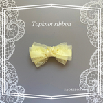 トップノットリボン　絡みにくいバレッタ使用　春　トロワリボン　犬用　髪飾り　Mサイズ　イエローサテンフリル