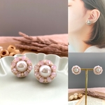 ビーズ刺繍＊パールのピンクお花ピアス
