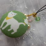 小鳥と猫の仲良しマカロンケース②　小型（天然石の飾りつき） 