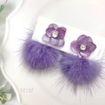 新色◆紫陽花◆ミンクファーの2wayおしゃれピアス／イヤリング(パープル)