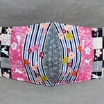 Japanesque◆和柄◆桜・うさぎ黒白市松×黒白ボーダー◆立体　ファッション　マスク 