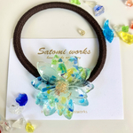 ❇︎ryukyu glass ice flower ヘアゴムhappy       琉球ガラス　レジン　夏ヘアゴム　夏ポニーフック　透明　キラキラ　ポニーフック