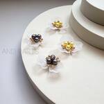 8Ｐ✴限定色!!!ホワイトマーブリングフラワー＆合金パール2色パーツset/ハンドメイドアクセサリー材料　アクセサリーパーツ　カボション