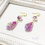 ◆かすみ草◆お花とコットンパール☆モーブパープルのピアス／イヤリング