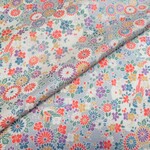 白・灰色 本加賀友禅 鳥に梅と菊模様 正絹緞子 丹後ちりめん No.34【100cm×35.5cm】着物の解き 和布 silk100%