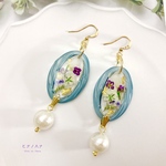 ◇花レジン◇大人可愛いbotanical＊オーバル＋コットンパール(ブルー)