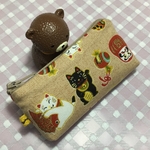 【ミニ・ミニサイズ】ファスナーポーチ／小銭入れ（縁起物・和柄・薄茶・514530）