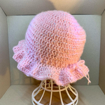 Baby Pink🌸ブリムフリフリKnit🧶Hat👒Spangle付き