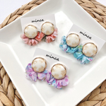 𓐍３colour𓐍マーブル ×フリルタッセル𓐍オーガンジー　ピアス　イヤリング　インポート　大振り　海　西海岸　金属アレルギー対応　フリフリ　大人可愛い　ポップ　カラフル　淡色　ビタミン　ボタニカル