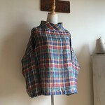 ベルギーLibeco社マドラスチェックリネンで作ったハイネックショルダードロッププルオーバー
