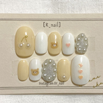 くま ♡ チェリー×ベージュ×ホワイト×パール ネイルチップ