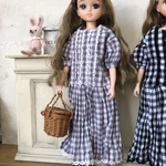 リカちゃん服＊リカちゃんのワンピ・ギンガムチェックライトグレー