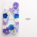 ＊青いビオラ押し花スマホケース＊