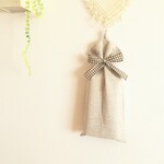 【再販】リネン ボックスティッシュカバー＊キナリ　チェック リボン