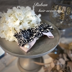 バレッタ　ツイード&ピンクベージュ　パール付