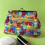 カラフルパズル柄 化粧ポーチ プチギフト など ファスナーポケット マチ付き 可愛い がま口ポーチ