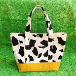 牛ｻﾝ柄🐄マスタードイエローのツートンカラートートバッグ