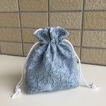 ✨ 大人の巾着袋　巾着ポーチ 　ツイストコード＊ 豪華な刺繍レース　ブルー