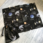 かっこいい宇宙柄ランチョンマット（35㎝×45㎝）と給食袋のセット/入学小学校巾着きんちゃくランチシート男の子女の子黒