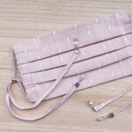 再4販⭐️ロング リボンマスク 【ドット水玉柄　ピンクベージュ】（ノーズワイヤー、フィルターポケット付きマスク　不織布マスクカバーにも）