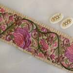 インド刺繍リボン シルク 紫色 花 アジアン エスニック ベルト 素材 手芸 人形 ボヘミアン アンティーク 薔薇ローズ