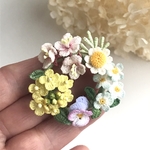 花いっぱいのブローチ&ネックレス・さくら・忘れな草・カモミール ・パンジー・菜の花・リングブローチ・春・バッグチャーム・レース編み・100番レース糸
