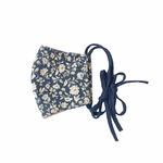 lady flower ribbon mask〈 navy 〉【 おしゃれ　大人 立体 布マスク きれいめマスク　リボンマスク　マスクカバー　フィルターポケット　花柄　ネイビー　紺色　】