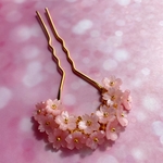 桜のかんざし 満開桜の三日月 U字型二本挿し簪