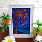 ハワイアンキルト《Hoku le a🌴❇️》はがきサイズ フレーム入り  