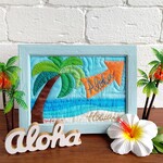ハワイアンキルト《Beach walk》２Ｌ判フレーム入り  
