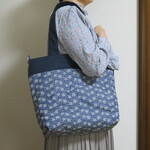 デニムの刺繍レースのファスナ―付きショルダーバッグL♪