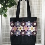 22-3.[c様オーダー］レース糸の花モチーフが可愛い布バッグ（パープル）