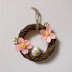 羊毛 リース ＊【まるっこインコと桜】