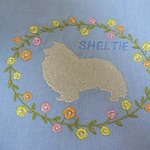 春♪　花リース　シェルティ　シルエット刺繍　ワンハンドル　フックバッグ