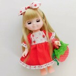 メルちゃんサイズ　ワンピース&ヘアリボン　苺巾着バッグ付き　苺柄　赤水玉　ソランちゃん　レミンちゃん　服
